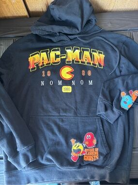 Pac-Man 1980 Black Graphic Hoodie NOM NOM LARGE